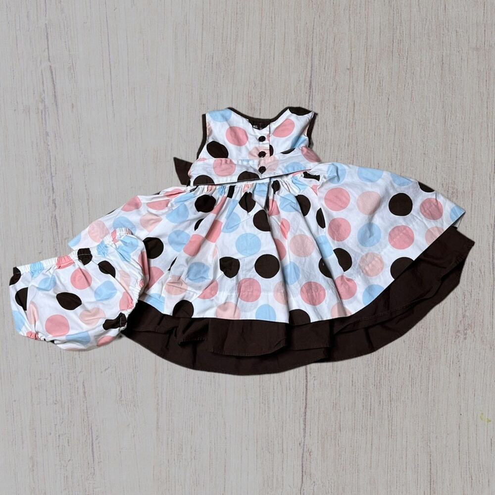 Savannah layered polka dot dress with tulle and bloomers infant size 3-6 months - Picture 4 of 6